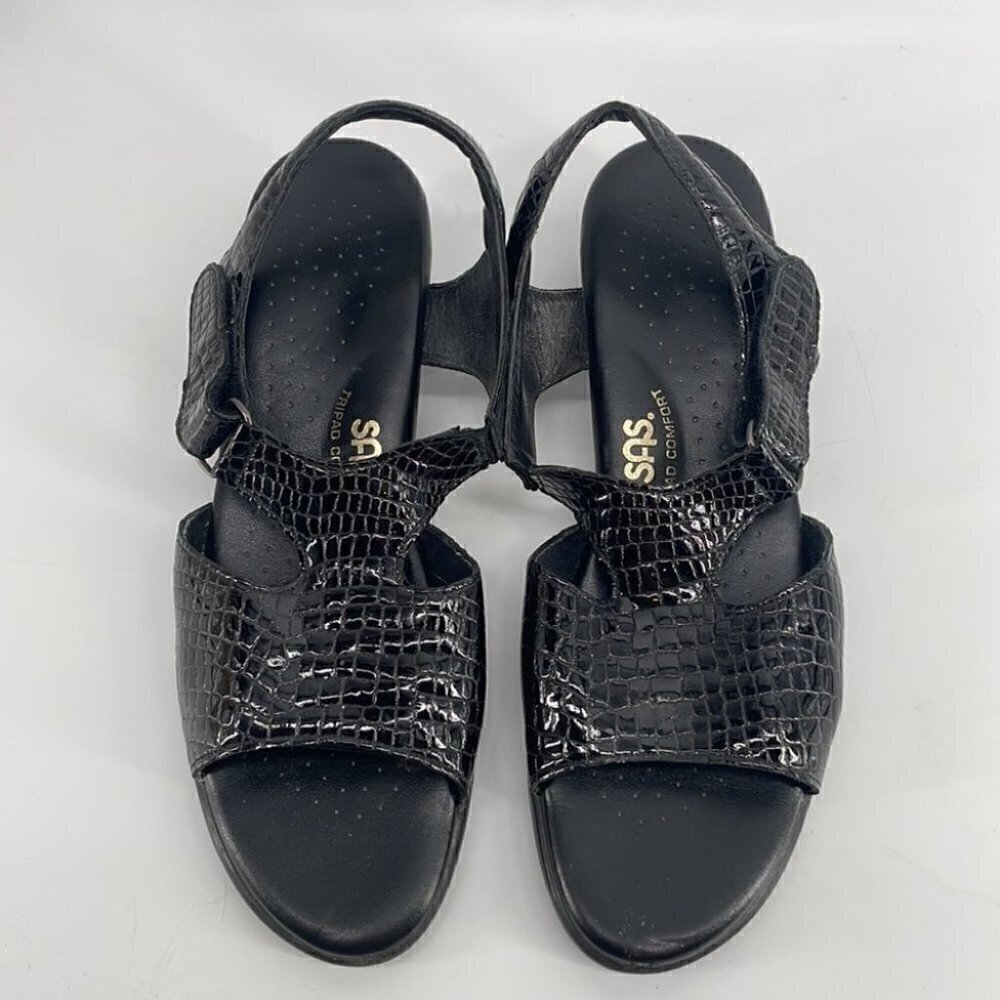 SAS Tripad Comfort Sole SUNTIMER BLACK CROC Leather Sandal Sz